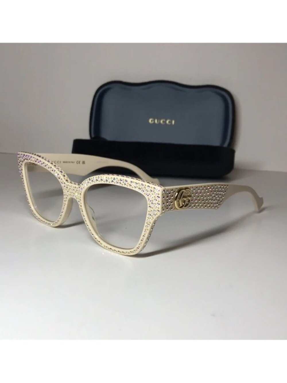 Gucci GG1424s Cream Crystal-Embellished Women's Glasses